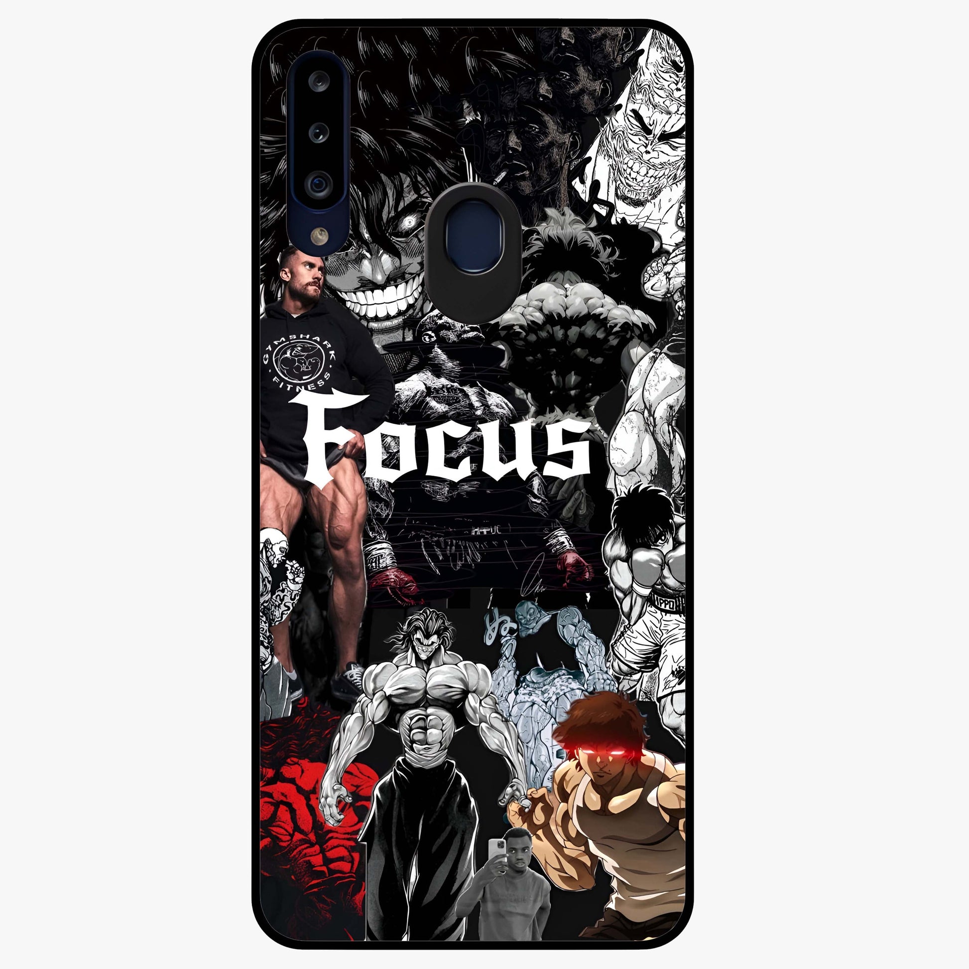 Relentless Power Focus Glass Case showing flat back view with motivational typography artwork and glossy glass finish.