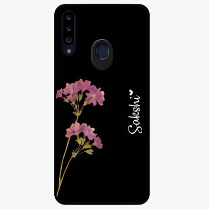 Riching Lavender Flower Custom Name Glass Case showing flat back view with lavender floral artwork and personalized name design.