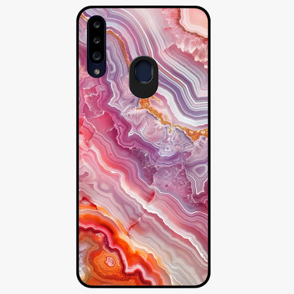 Rose Quartz Marble Glass Case showing flat back view with pink marble quartz texture artwork and glossy glass finish.
