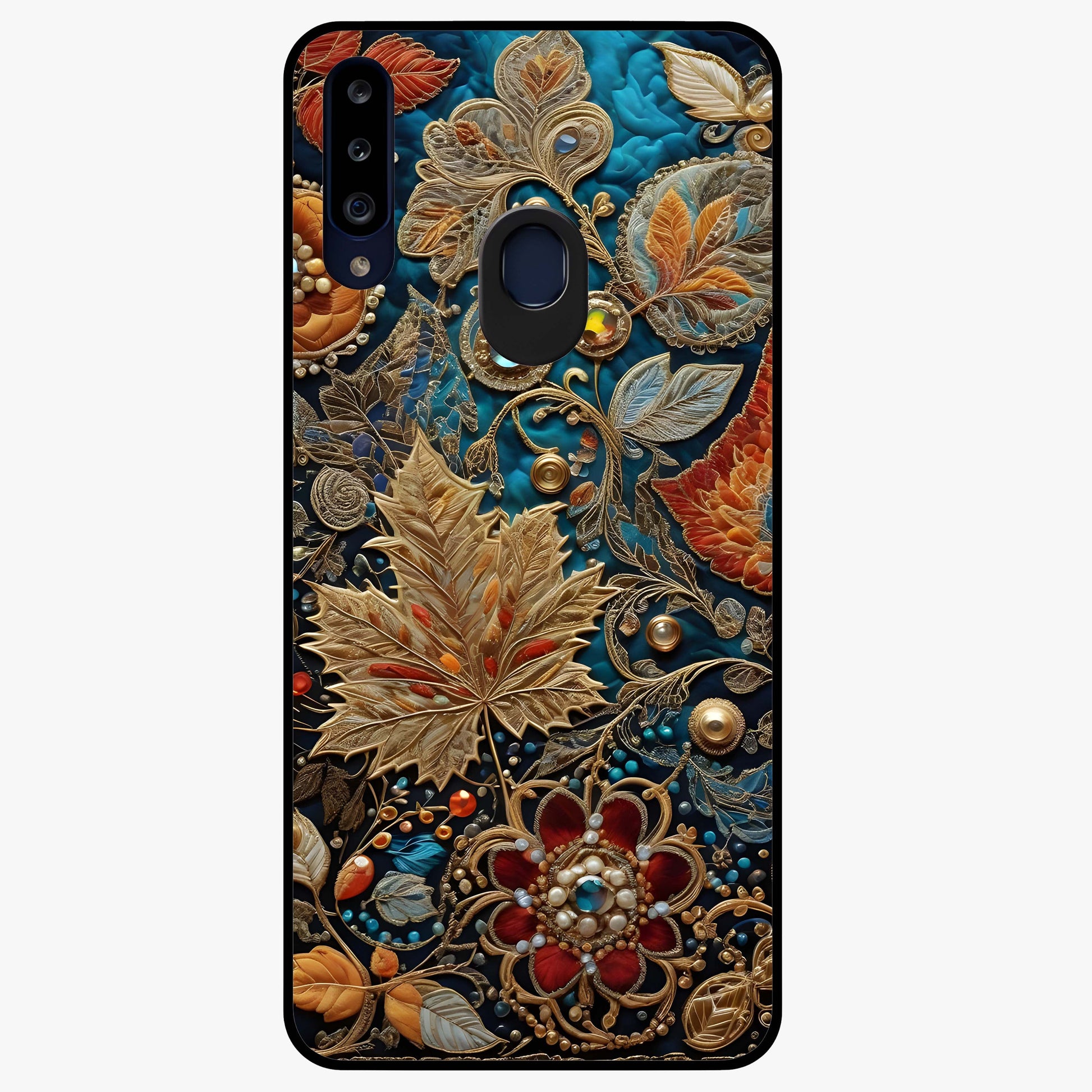 Royal Jewel Garden Glass Case showing flat back view with decorative floral garden artwork and glossy glass finish.