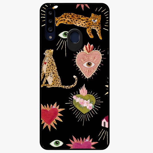 Sacred Jungle Heart Glass Case showing flat back view with jungle inspired heart artwork and glossy glass finish.