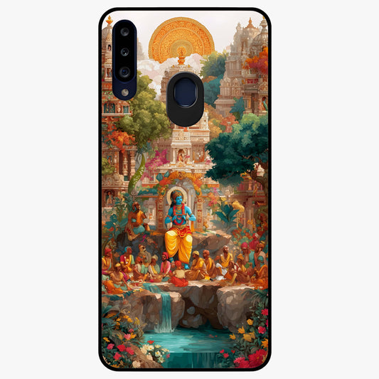 Sacred Sunlight Gods Glass Case showing flat back view with divine sunlight themed artwork and glossy glass finish.