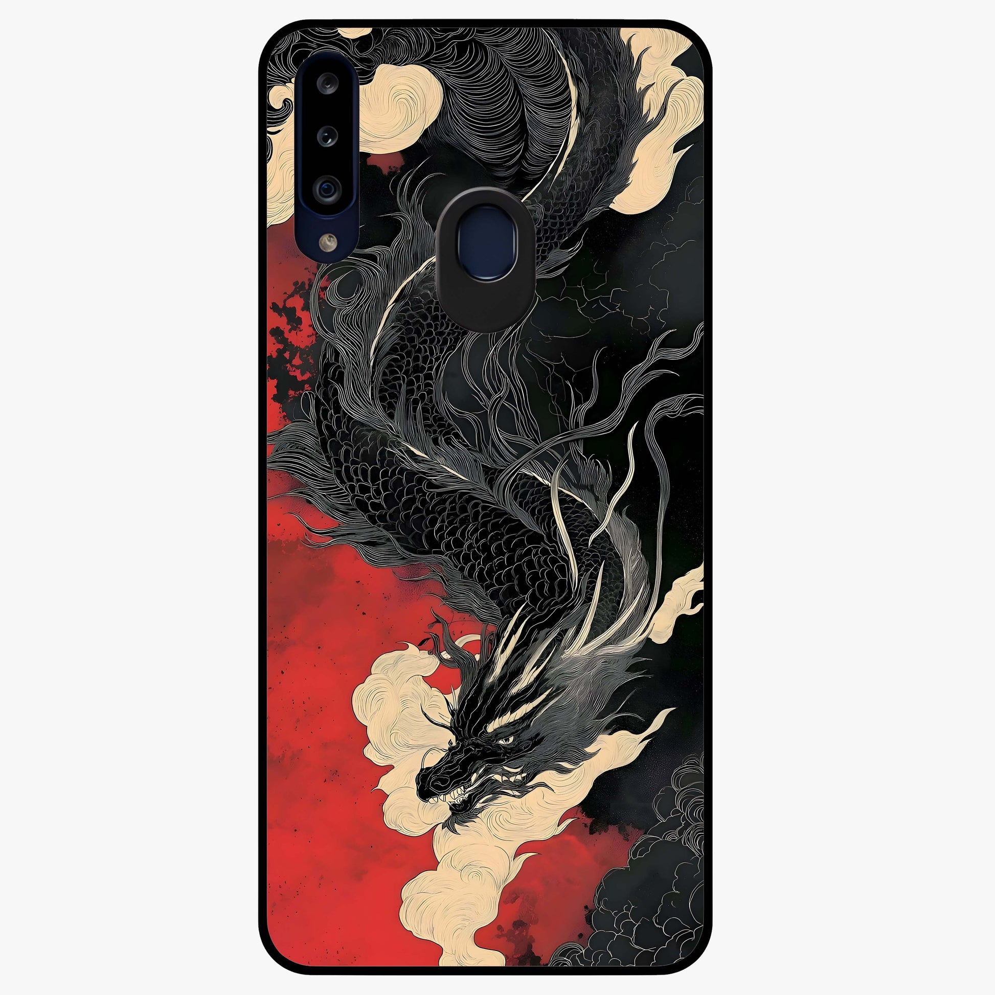 Shadow Dragon Fury Glass Case showing flat back view with fierce dragon artwork and glossy glass finish.