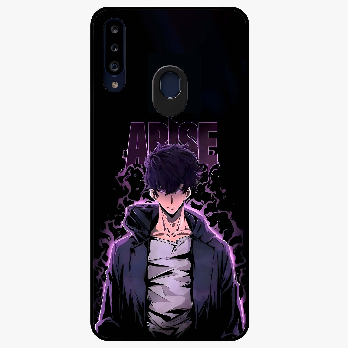 Shadow Monarch Awakening Glass Case showing flat back view with powerful dark monarch themed artwork and glossy glass finish.