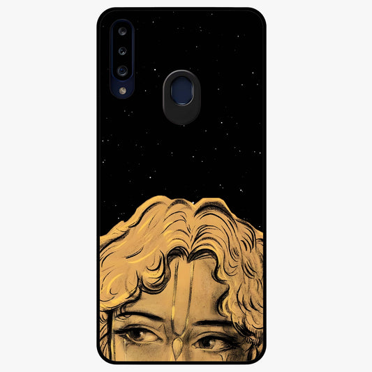 Shri Krishna Art Glass Case showing flat back view with devotional Krishna artwork and glossy glass finish.