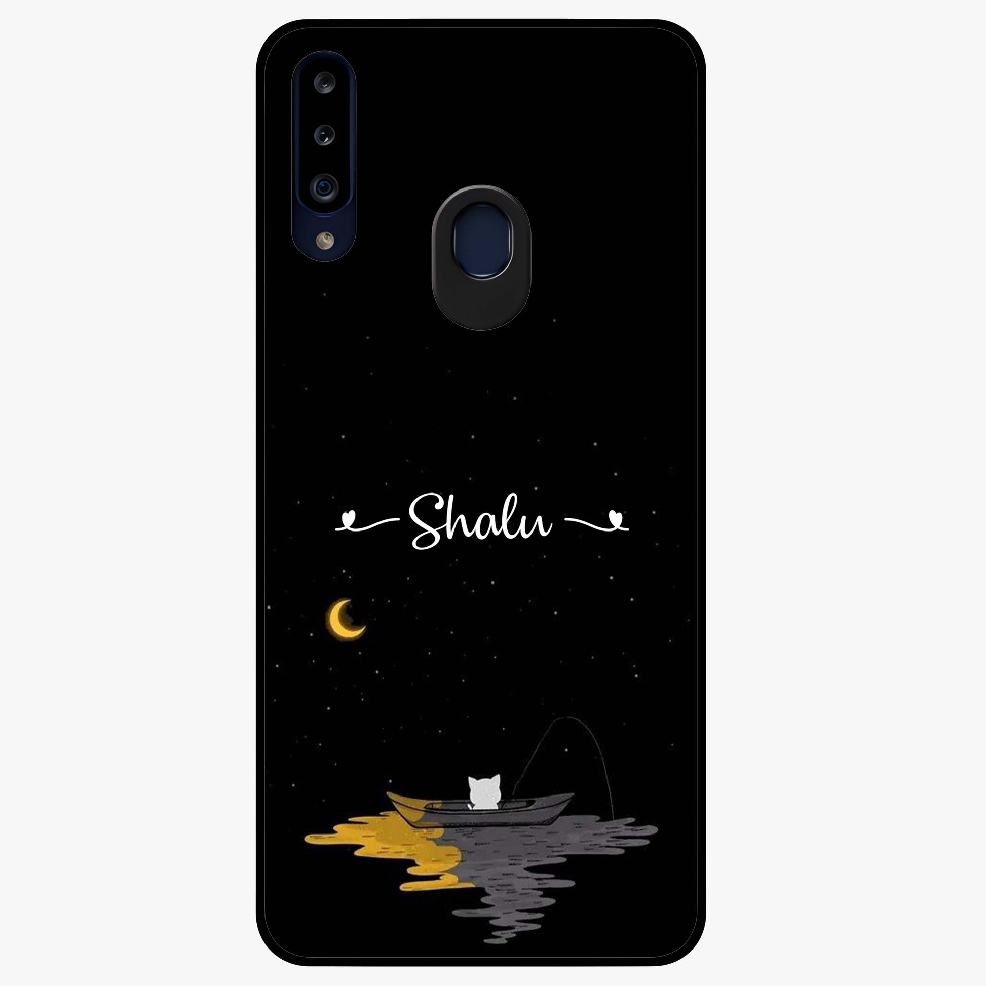 Silent Night Row Glass Case showing flat back view with calm night themed artwork and glossy glass finish.