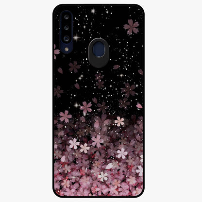 Small Starry Flowers Glass Case showing flat back view with delicate starry floral artwork and glossy glass finish.
