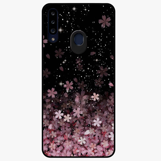 Small Starry Flowers Glass Case showing flat back view with delicate starry floral artwork and glossy glass finish.