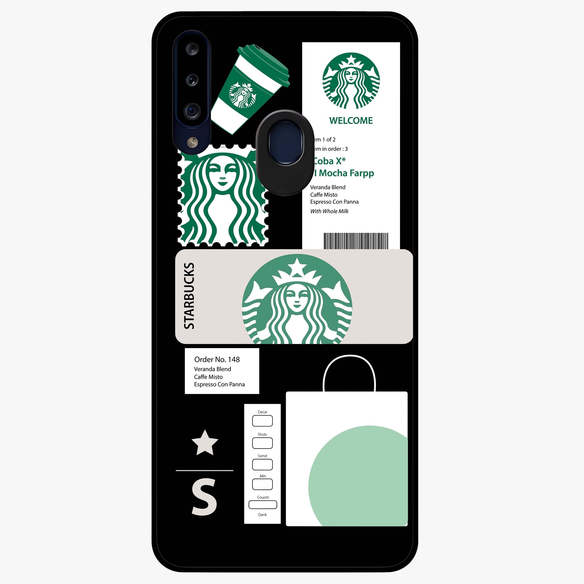 Starbucks Mocha Glass Case showing flat back view with coffee inspired artwork and glossy glass finish.