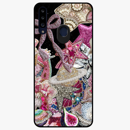 Starlit Jewel Dream Glass Case showing flat back view with sparkling jewel and star themed artwork and glossy glass finish.