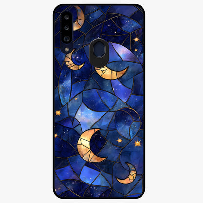 Starlit Sky Tapestry Glass Case showing flat back view with decorative starry sky tapestry artwork and glossy glass finish.