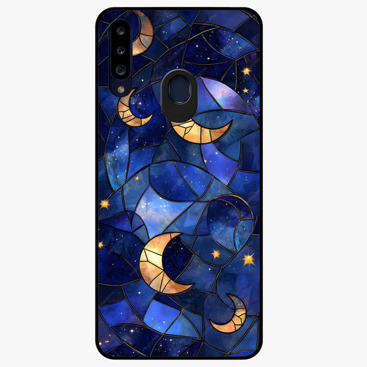 Starlit Sky Tapestry Glass Case showing flat back view with decorative starry sky tapestry artwork and glossy glass finish.