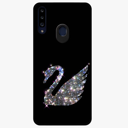 Starlit Swan Grace Glass Case showing flat back view with graceful swan artwork under starry sky and glossy glass finish.