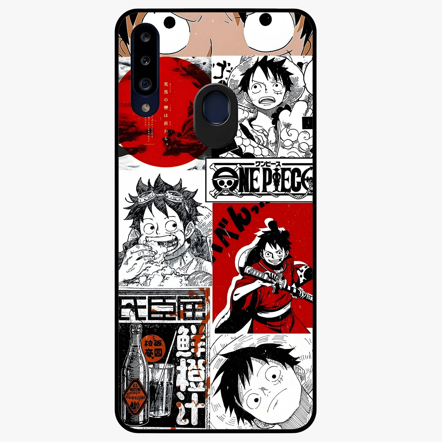 Strawhat Chaos Panels Glass Case showing flat back view with anime inspired chaos panel artwork and glossy glass finish.