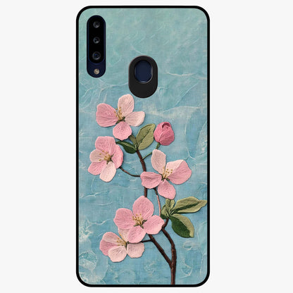 Threaded Blossom Breeze Glass Case showing flat back view with delicate blossom artwork and glossy glass finish.