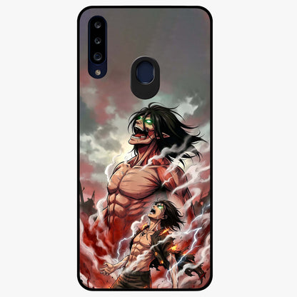 Titan Awakening Fury Glass Case showing flat back view with powerful titan inspired artwork and glossy glass finish.