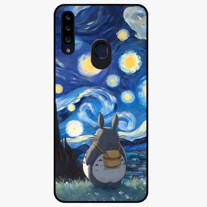 Totoro In Van Gogh Art Glass Case showing flat back view with whimsical character artwork inspired by Van Gogh style and glossy glass finish.