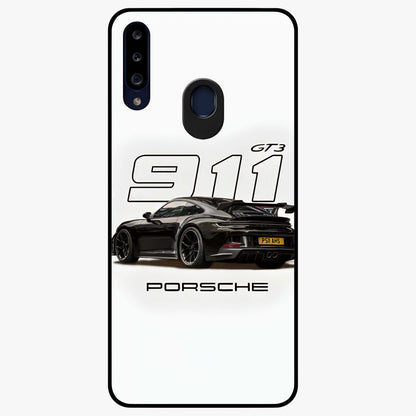 Turbo Legacy Icon Glass Case showing flat back view with iconic sports car inspired artwork and glossy glass finish.