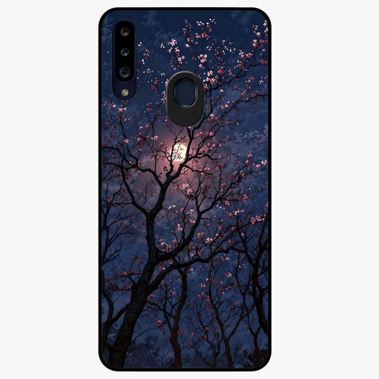 Twilight Sakura Serenade Glass Case showing flat back view with cherry blossom artwork at twilight and glossy glass finish.