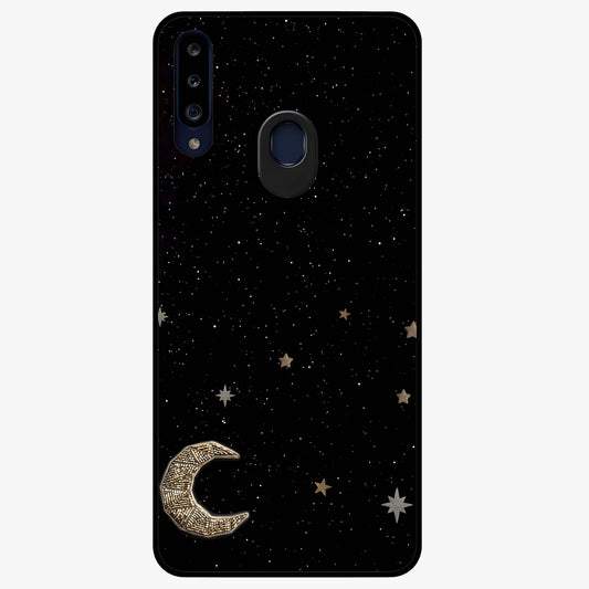 Twinkle Star With Half Moon Glass Case showing flat back view with star and half moon artwork and glossy glass finish.