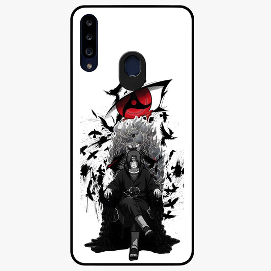 Uchiha Shadow Throne Glass Case showing flat back view with cosmic underwater themed artwork and glossy glass finish.