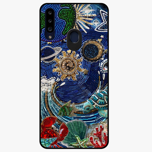 Universe Underwater Spark Glass Case showing flat back view with cosmic underwater themed artwork and glossy glass finish.
