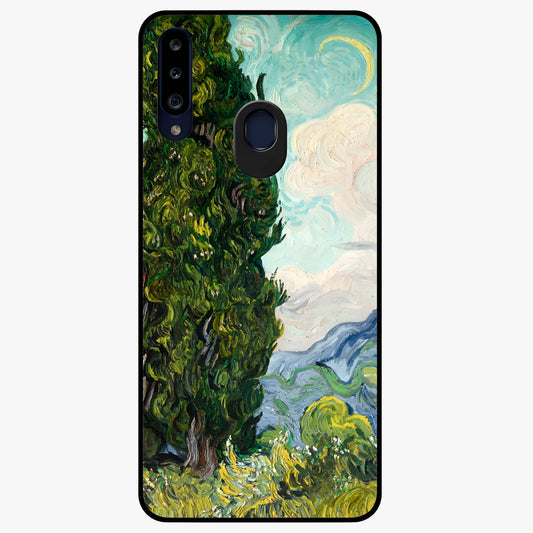 Van Gogh Vintage Art Glass Case showing flat back view with vintage painterly artwork inspired by Van Gogh style and glossy glass finish.