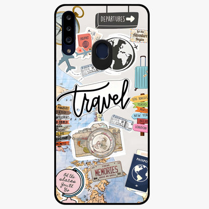 Wanderlust Journal Glass Case showing flat back view with travel inspired artwork and glossy glass finish.
