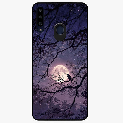 Whispering Moon Silence Glass Case showing flat back view with serene moon themed artwork and glossy glass finish.