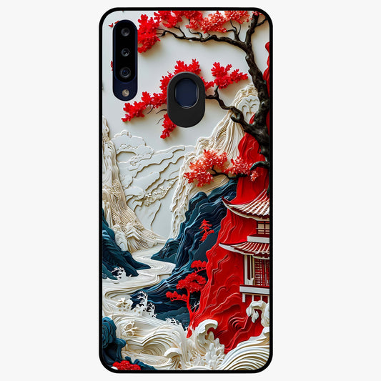 Whispers Of Sakura Waves Glass Case showing flat back view with cherry blossom wave artwork and glossy glass finish.