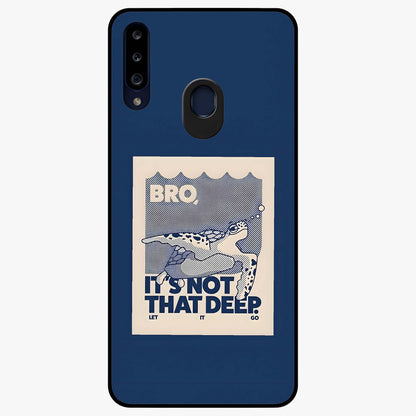 Worry Less Swim Glass Case showing flat back view with playful motivational artwork and glossy glass finish.