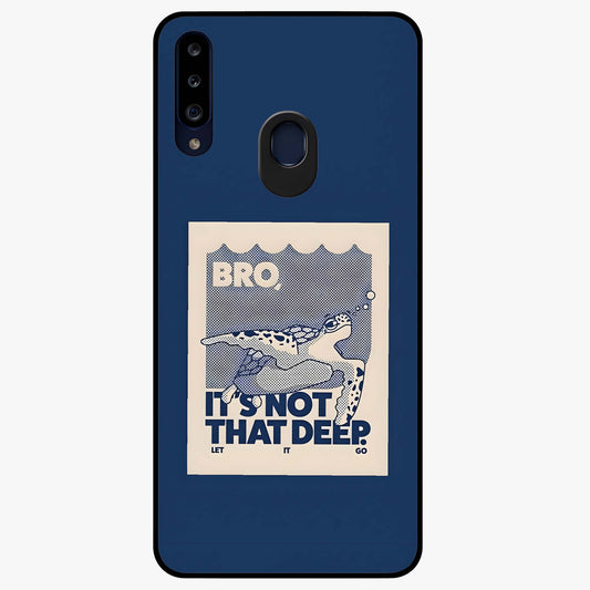 Worry Less Swim Glass Case showing flat back view with playful motivational artwork and glossy glass finish.