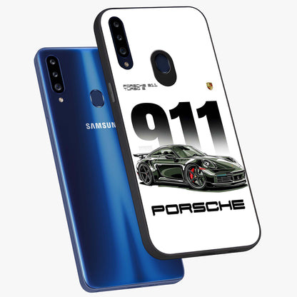 911 Turbo Dominance Glass Case displayed in premium angled mockup highlighting sporty car illustration and sleek glass surface.