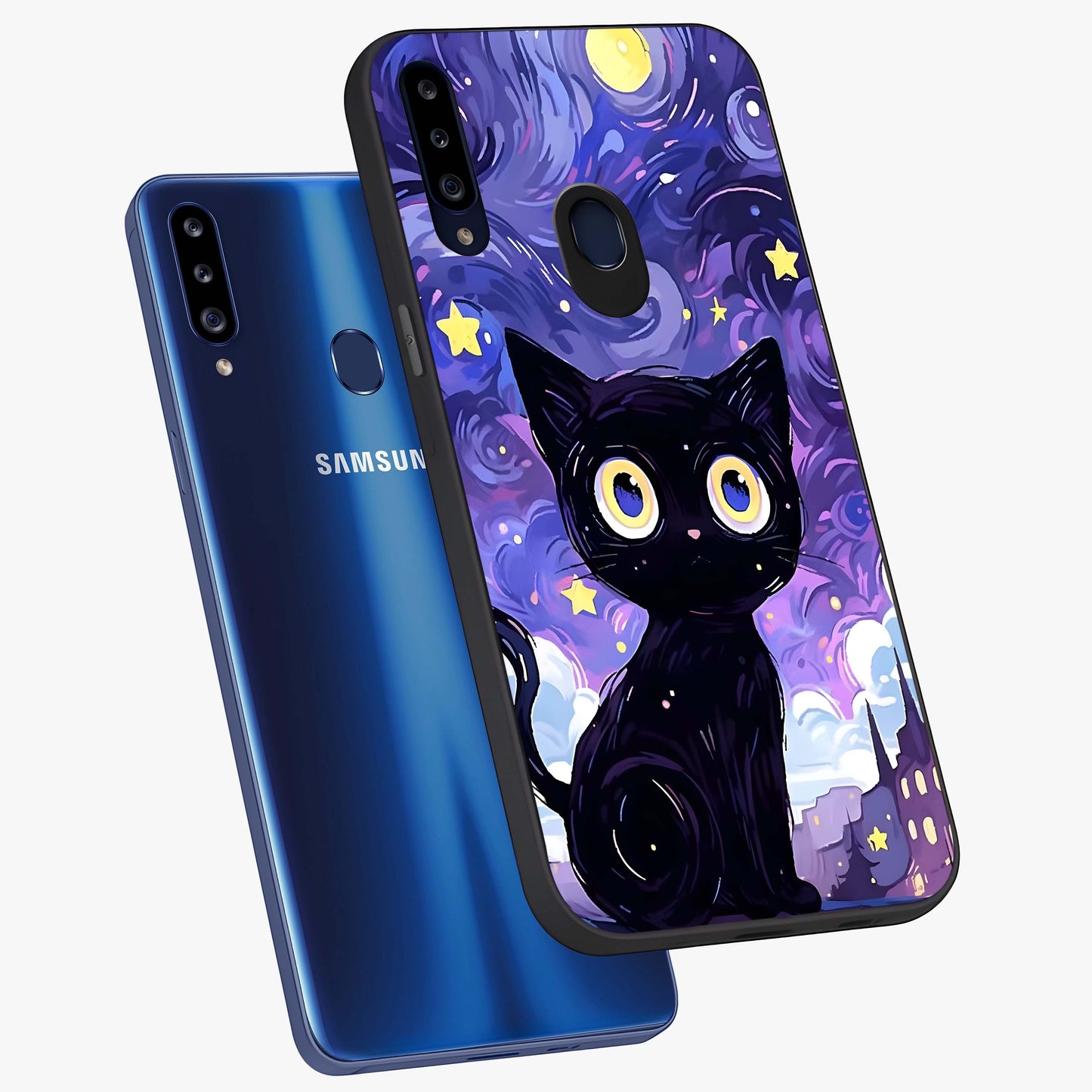 Abstract Cat Art Glass Case displayed in angled mockup highlighting modern abstract cat artwork and sleek glass surface.