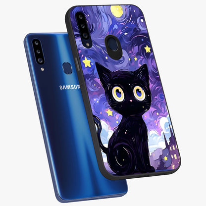 Abstract Cat Art Glass Case displayed in angled mockup highlighting modern abstract cat artwork and sleek glass surface.