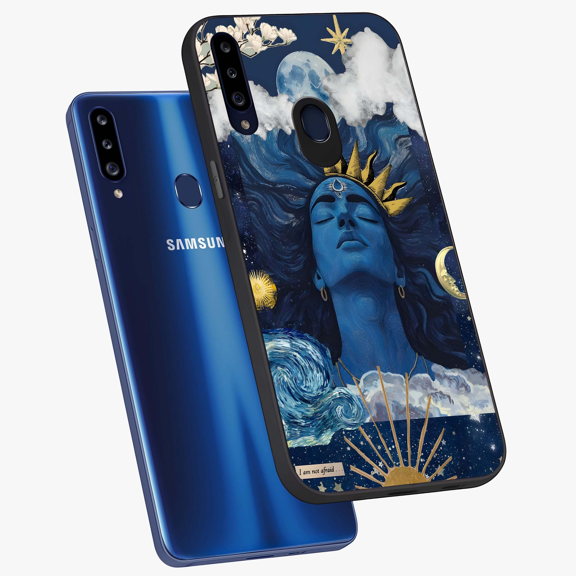 Aesthetic Lord Shiva Glass Case displayed in angled mockup highlighting spiritual Shiva illustration and sacred aesthetic design.