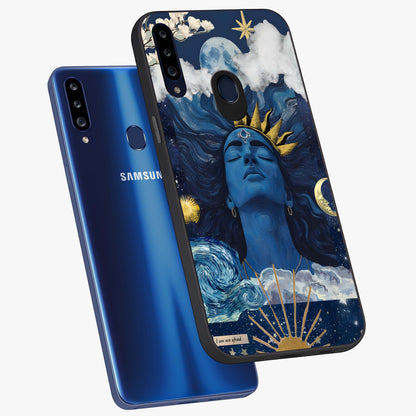 Aesthetic Lord Shiva Glass Case displayed in angled mockup highlighting spiritual Shiva illustration and sacred aesthetic design.