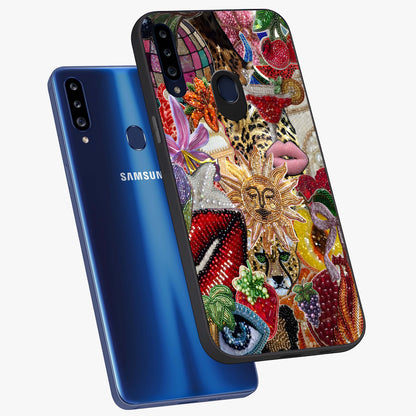 Beaded Fashion Jungle Glass Case displayed in angled mockup highlighting colorful fashion bead design and artistic pattern.