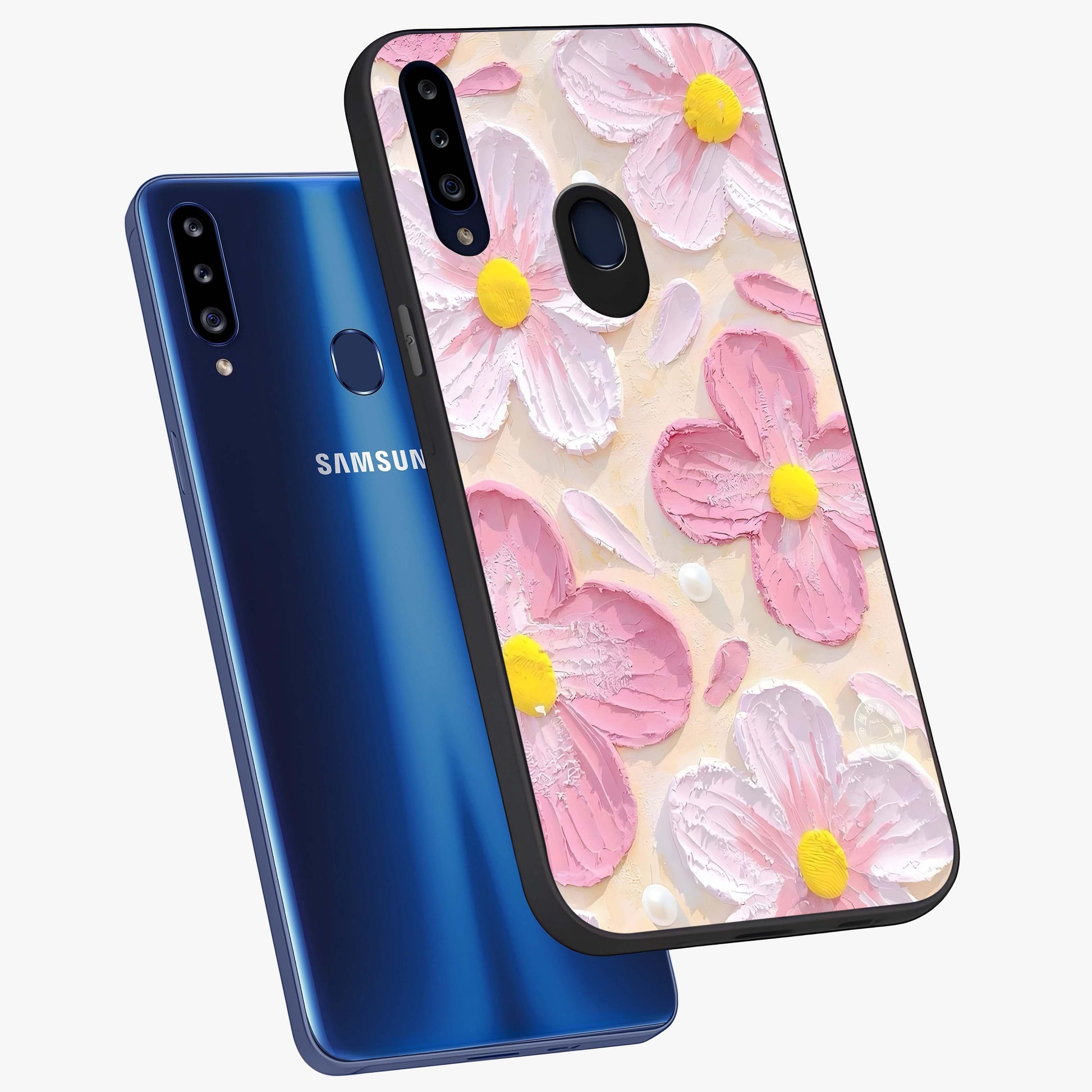 Blush Bloom Texture Glass Case displayed in angled mockup highlighting subtle bloom pattern with aesthetic pastel design.