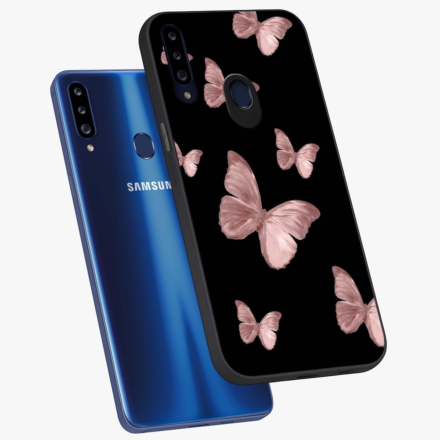 Butterfly Pattern Glass Case displayed in angled mockup highlighting delicate butterfly design and aesthetic pattern style.