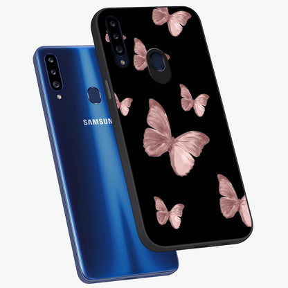 Butterfly Pattern Glass Case displayed in angled mockup highlighting delicate butterfly design and aesthetic pattern style.