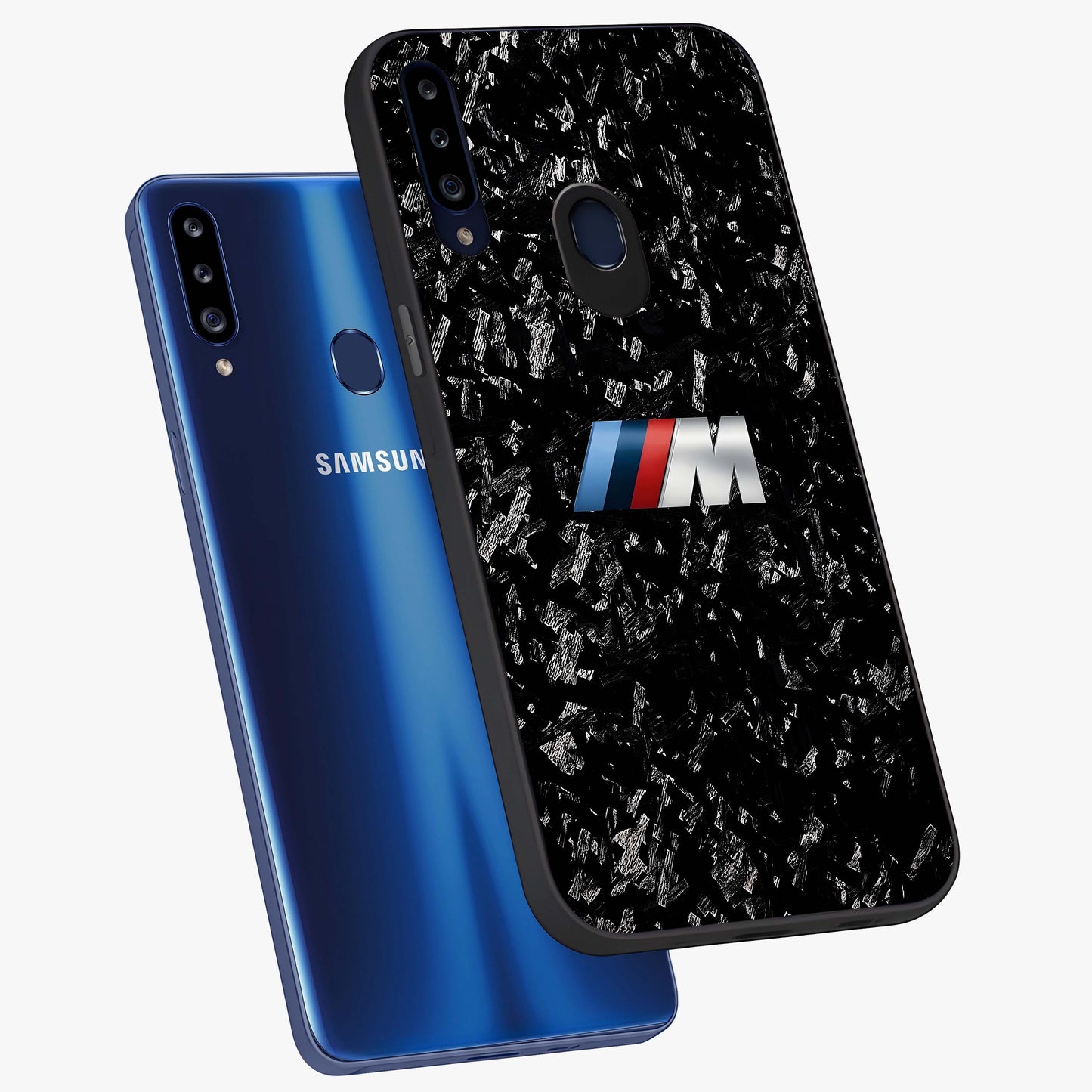 Carbon Speed Mark Glass Case displayed in angled mockup highlighting racing inspired carbon design and sleek aesthetic style.