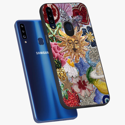 Celestial Floral and Playful Glass Case displayed in angled mockup highlighting playful floral design with dreamy celestial elements.