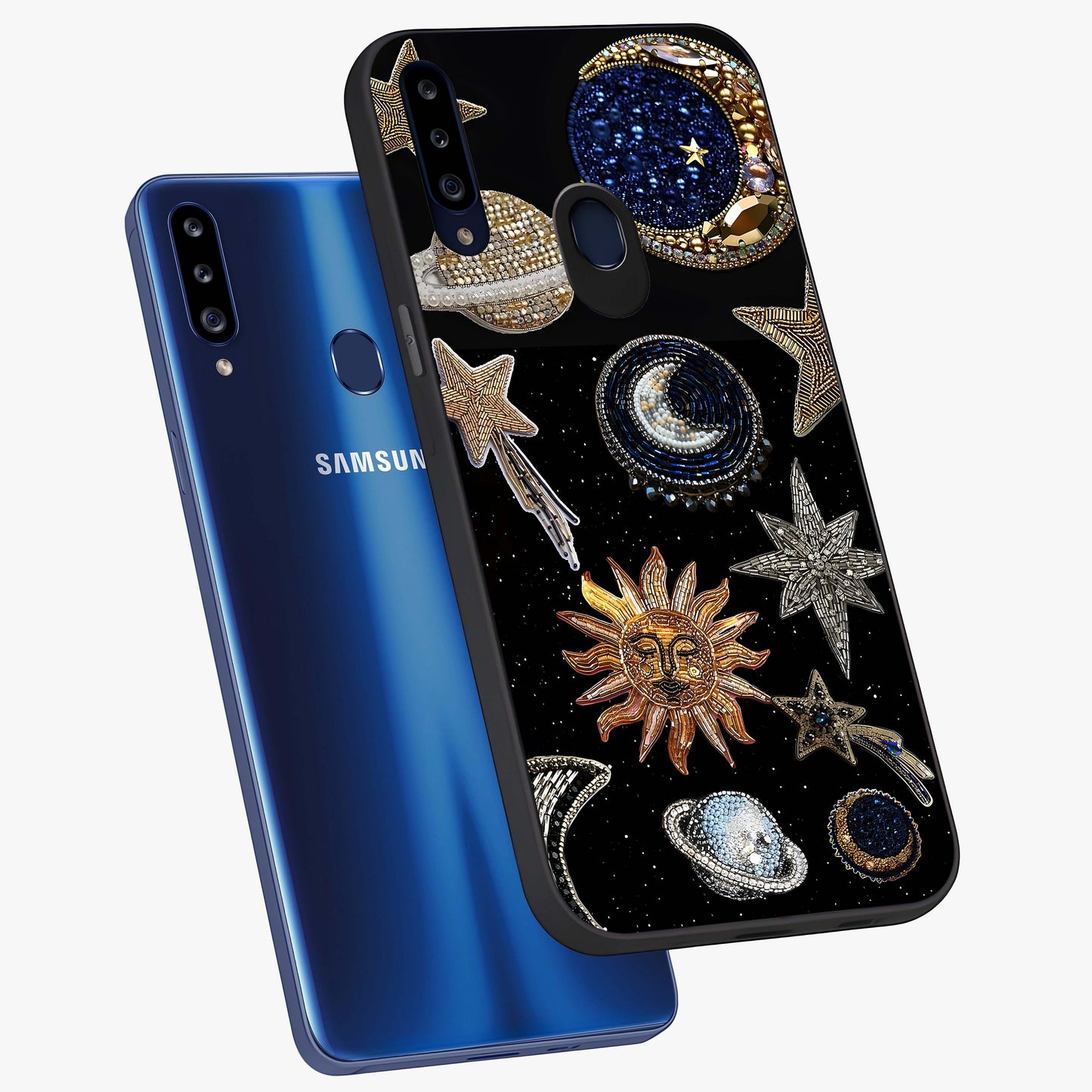 Celestial Gem Constellations Glass Case displayed in angled mockup highlighting gemstone inspired constellation design.