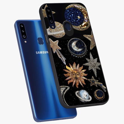 Celestial Gem Constellations Glass Case displayed in angled mockup highlighting gemstone inspired constellation design.
