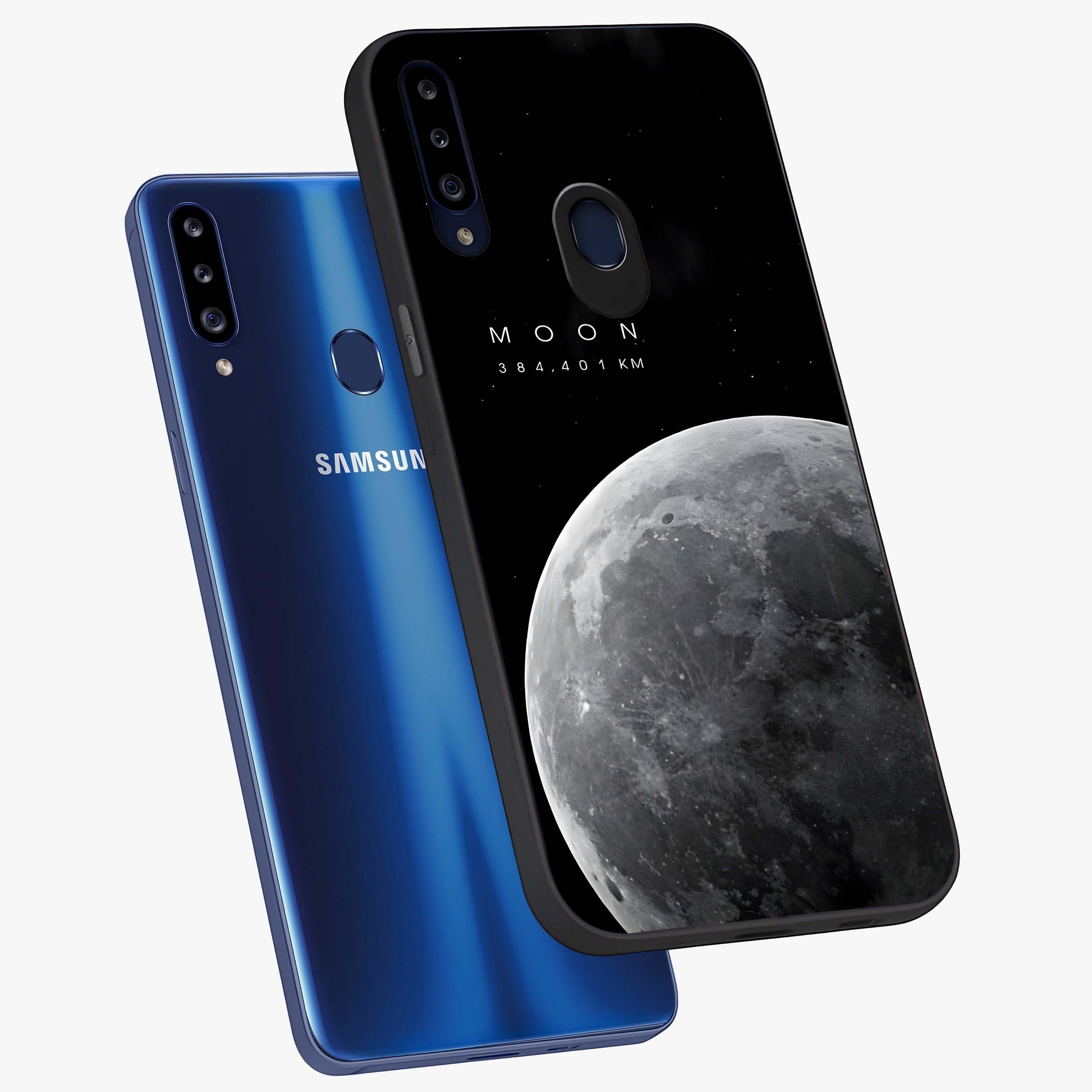 Cosmic Moon Glow Glass Case displayed in angled mockup highlighting celestial moon design with cosmic aesthetic theme.