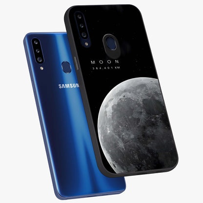 Cosmic Moon Glow Glass Case displayed in angled mockup highlighting celestial moon design with cosmic aesthetic theme.