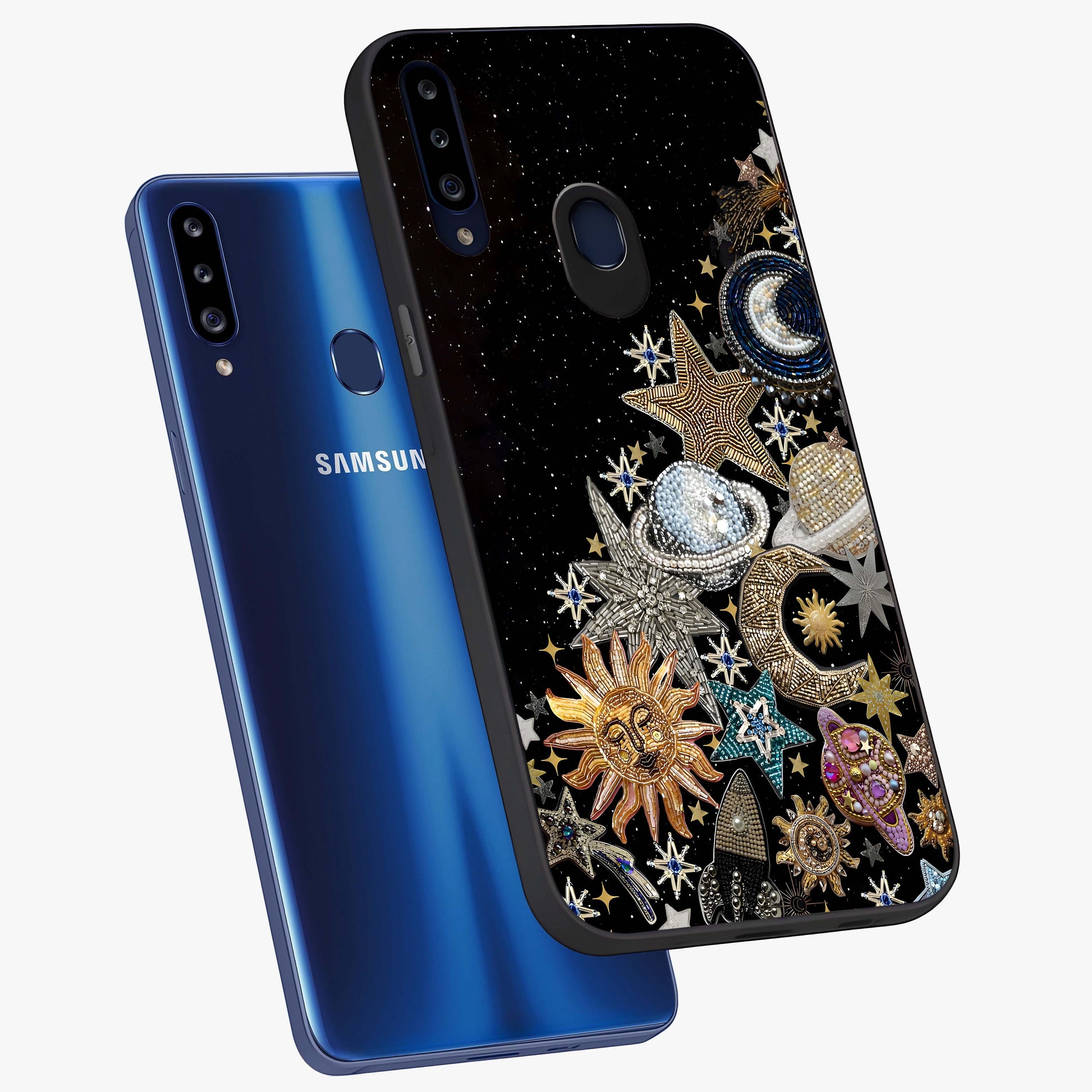 Cosmic Sparkle Dreams Glass Case displayed in angled mockup highlighting dreamy star sparkle design with celestial aesthetic.
