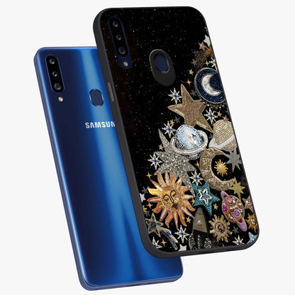 Cosmic Sparkle Dreams Glass Case displayed in angled mockup highlighting dreamy star sparkle design with celestial aesthetic.
