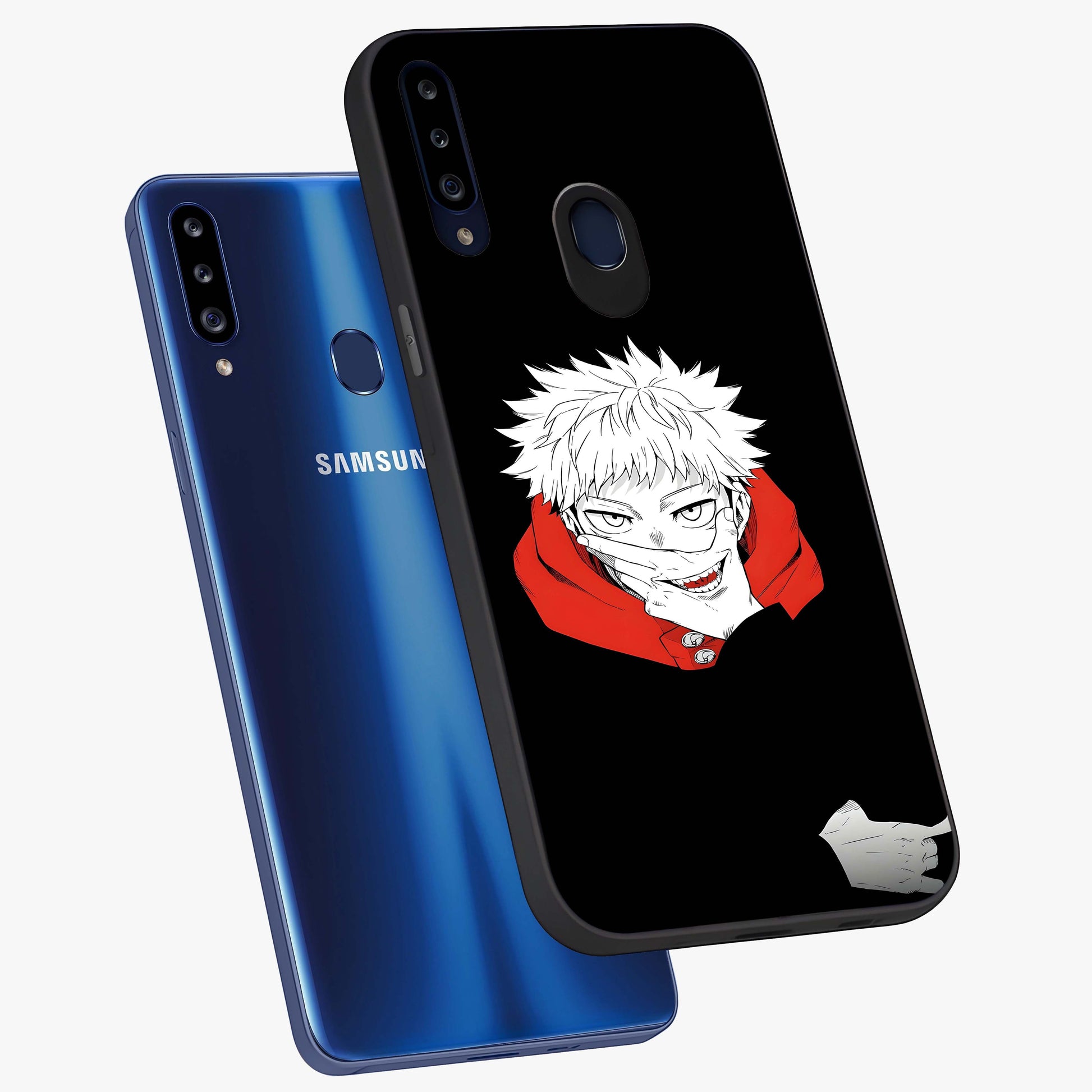 Crimson Chaos Smile Glass Case displayed in angled mockup highlighting edgy crimson smile design with graphic aesthetic.